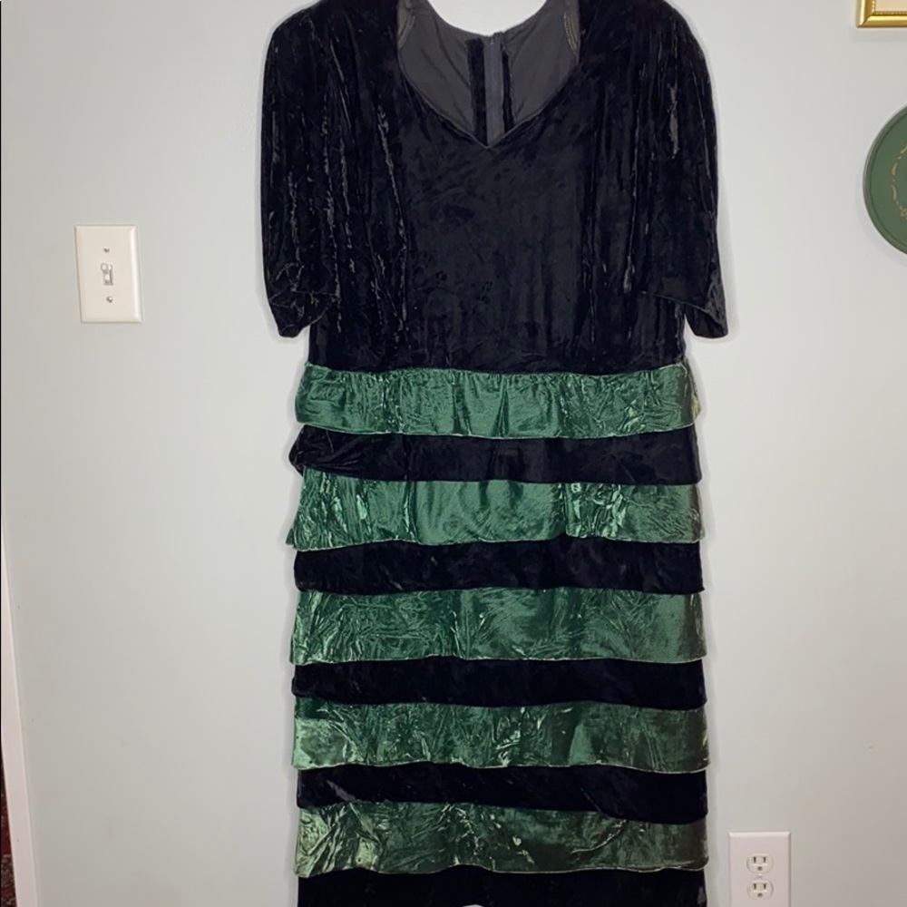 Vintage velvet midi dress with tiered skirt